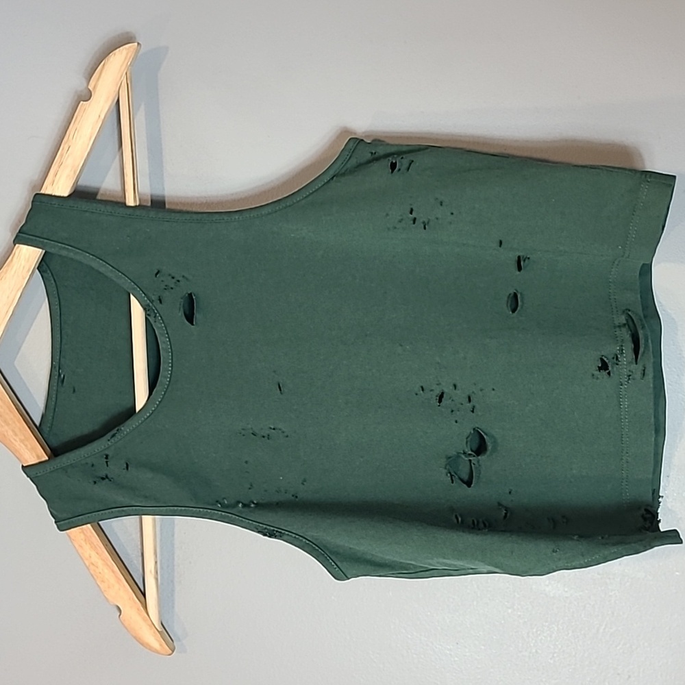 Green Distressed Crop Top